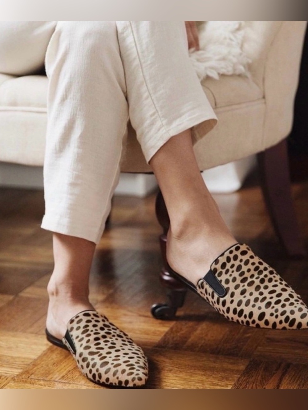 Jenni Kayne Leopard Print pony hair Backless Mule Slides - Tan/Black 41 / 10.5